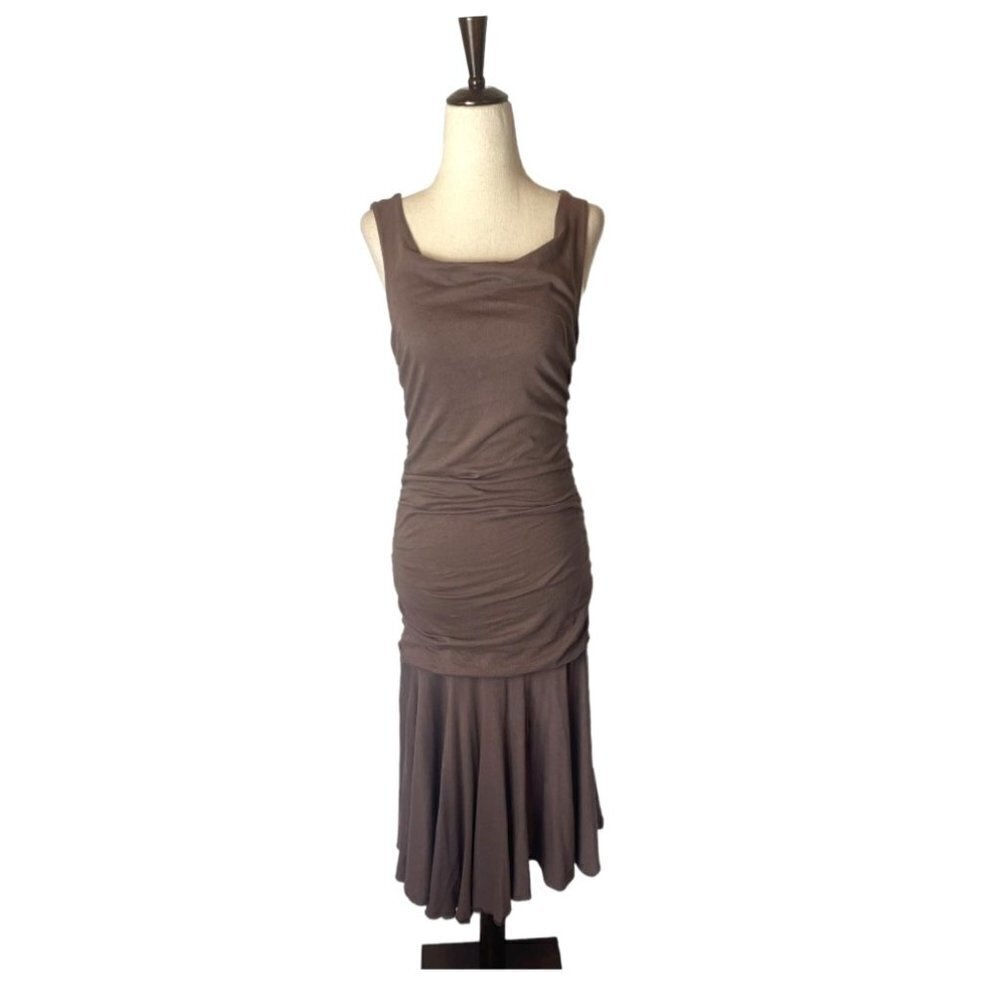 Velvet Brown Cotton Ruched Sides Ruffled Hem Sleeveless Midi‎ Dress Size XL